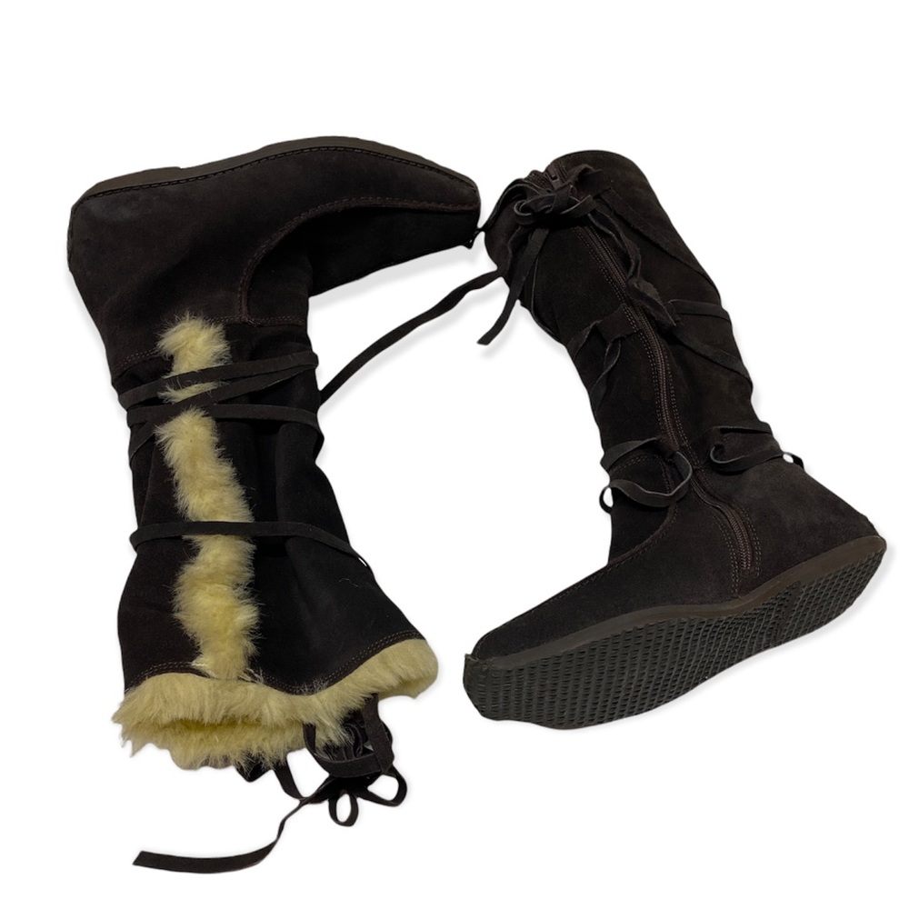 CAMI BOOTS Dark Brown Suede Leather Moccasin Snow Boots Size 8